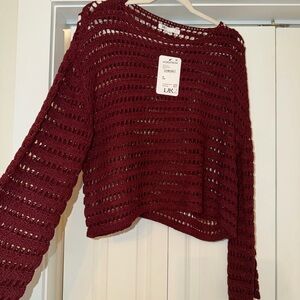 DR2 Burgundy Open-Knit Sweater